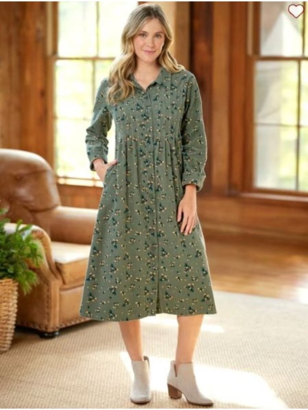 Vermont Country Store Pintuck Cotton Corduroy Dress S Petite Midi 100% Cotton